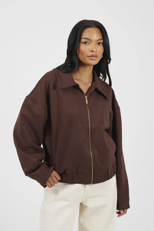 Faux Suede Bomber Jacket - Brave Soul