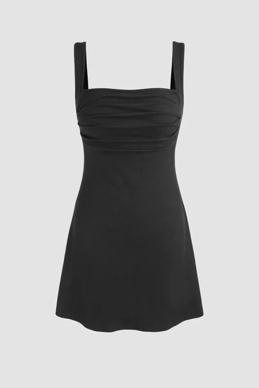Ruched Square-Neck Mini Dress