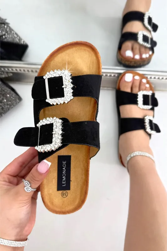Sparkly Dream Double Buckle Sliders - Love Lemonade