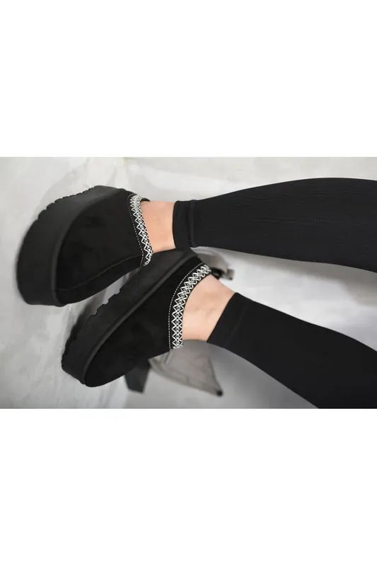 Jolene Aztec Detail Low Ankle Platform Slipper Boots - IKRUSH