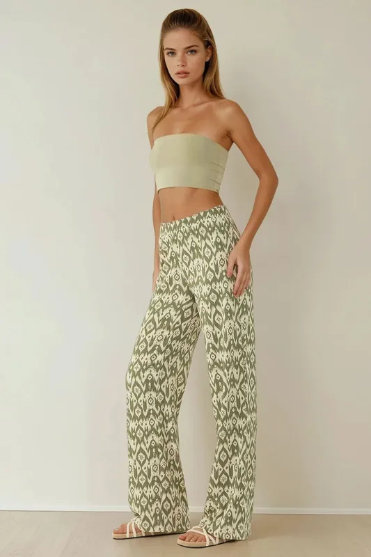 High Waist Wide Leg Patterned Pants - Hiccup