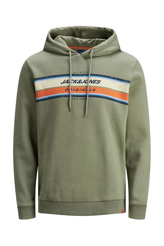 Men's Logo Hoodie Sweatshirt Cotton RegularFit Pullover Top, Sea Spray - Jack & Jones