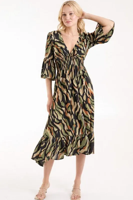 Multi Shirred Empire Bust Dress - Blue Vanilla