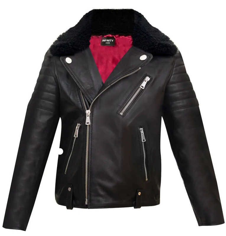 100% Leather Detachable Collar Biker Jackets (3-13 Years)
