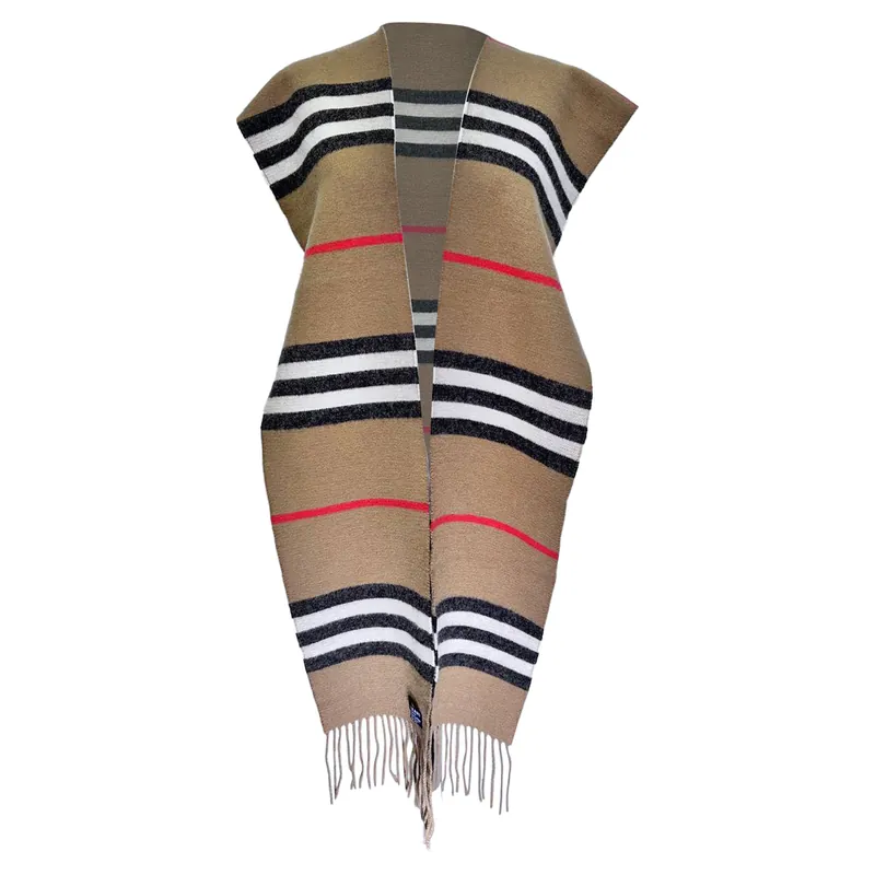 Preloved Icon Stripe Pattern Scarf in Beige Merino Wool - Burberry