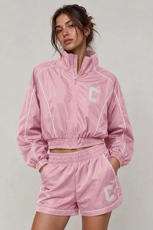 Piping Detail Shell Jacket and Shorts Co-Ord Set