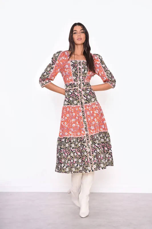 Square-Neck Midi-Dress