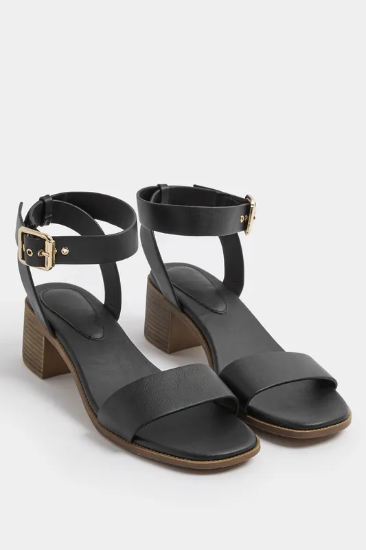 Faux Leather Block Heel Sandals In Wide E Fit - Yours