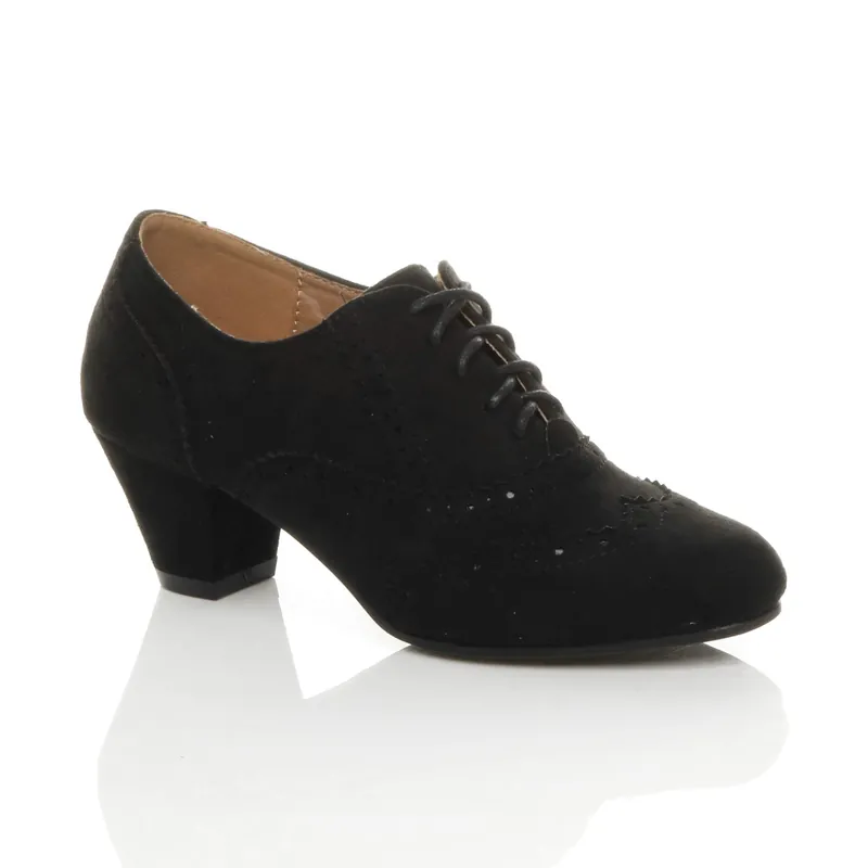Mid Cuban Heel Brogue Ankle Boots - AJVANI