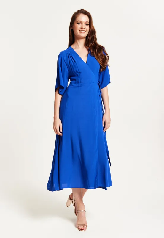 Royal Blue Maxi Wrap Dress With Kimono Sleeves - Liquorish