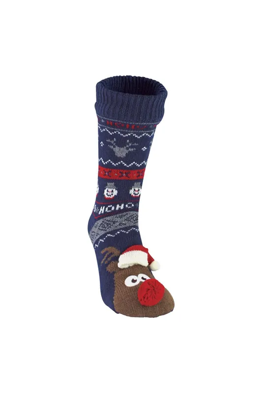 Thermal Rudolph Design Christmas Fleece Lined Slipper Socks - Sock Snob