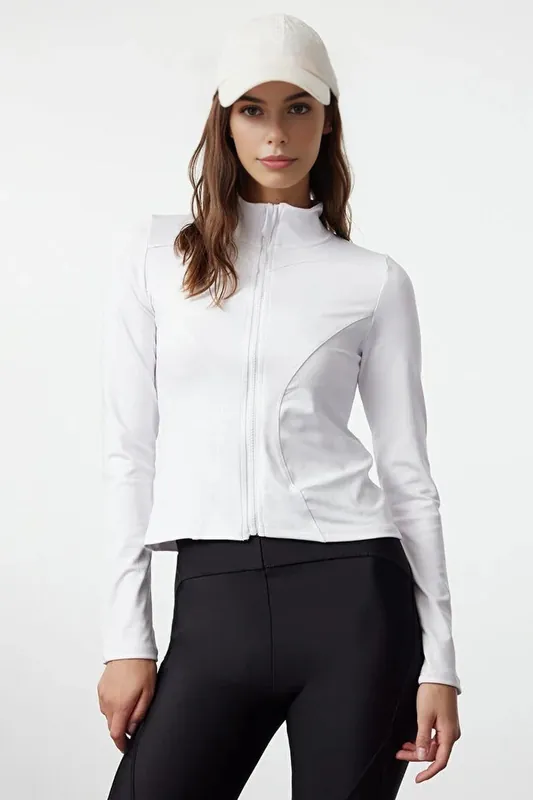 Women's Zip Up Stand Collar Fitted Sports Jacket with Contour Panels - WOVCOR
