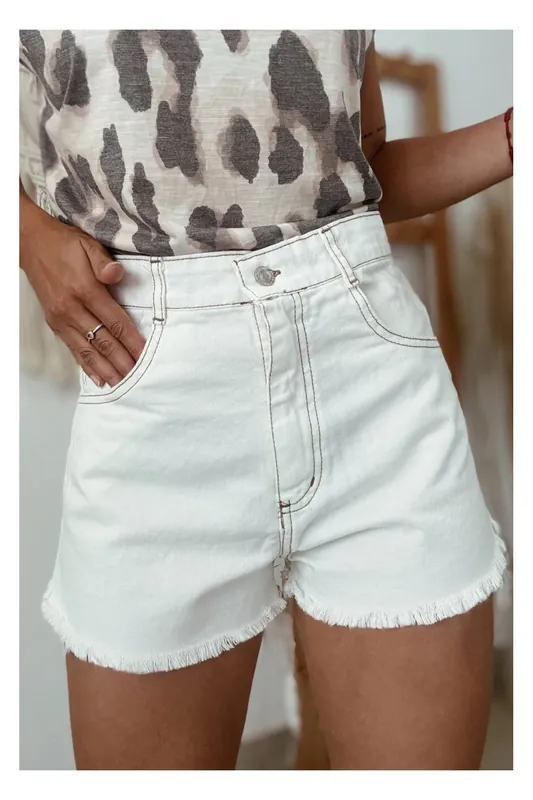 White Raw Hem High Waist Denim Shorts - Everyday The Label