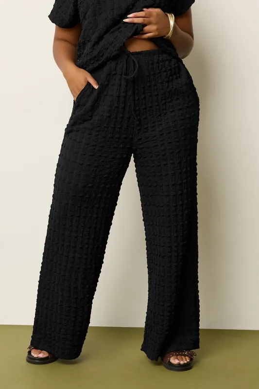 Bubble Textured Wide Leg Trousers - Yours