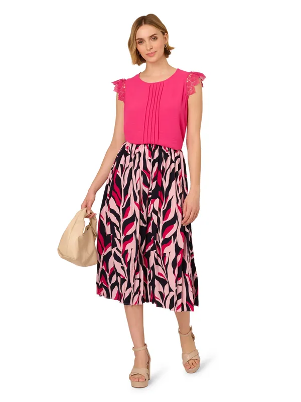 Printed Pull On A-Line Pleated Skirt