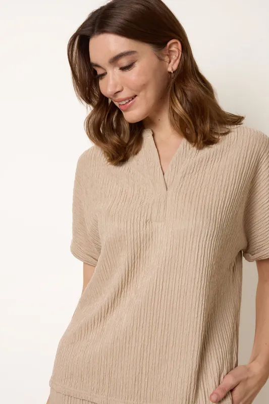 Stone Grandad Collar Oversized Top - Blue Vanilla