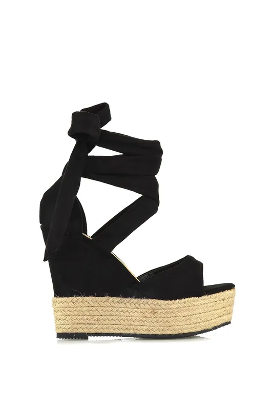 Sansa' Tie Up Woven High Wedge Platform Heel Sandals - XY London