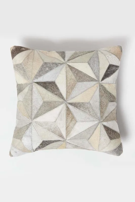 Geometric Star Leather Cushion 45 x 45 cm - Homescapes