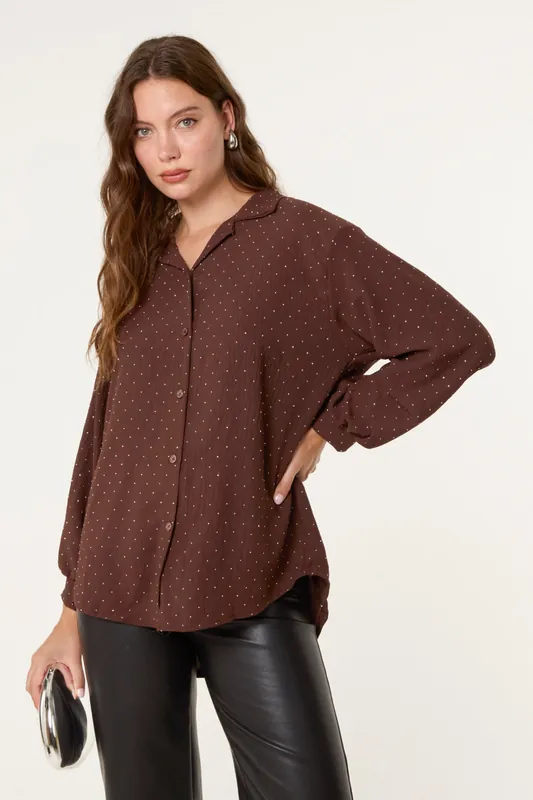Brown Diamante Shirt - Blue Vanilla