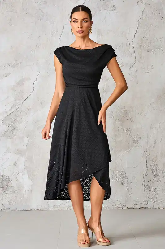 Textured Asymmetrical Draped Midaxi Dres - Jolie Moi