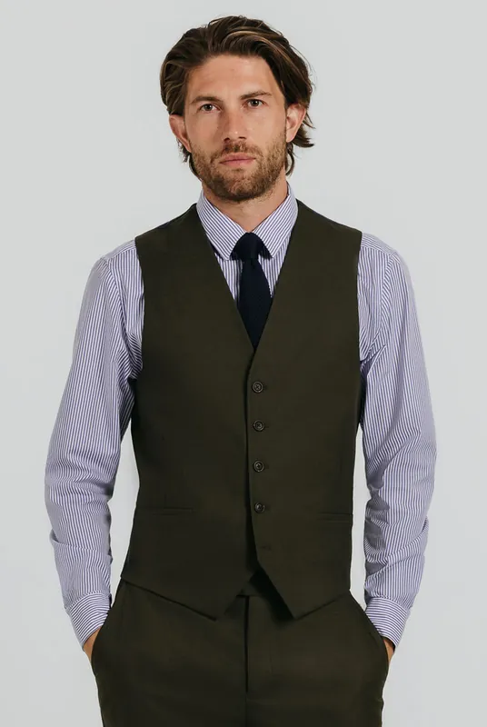 Dark Green Twill Waistcoat - Dobell