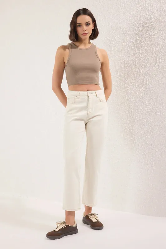 High Waist Straight Leg Cropped Jeans - WOVCOR