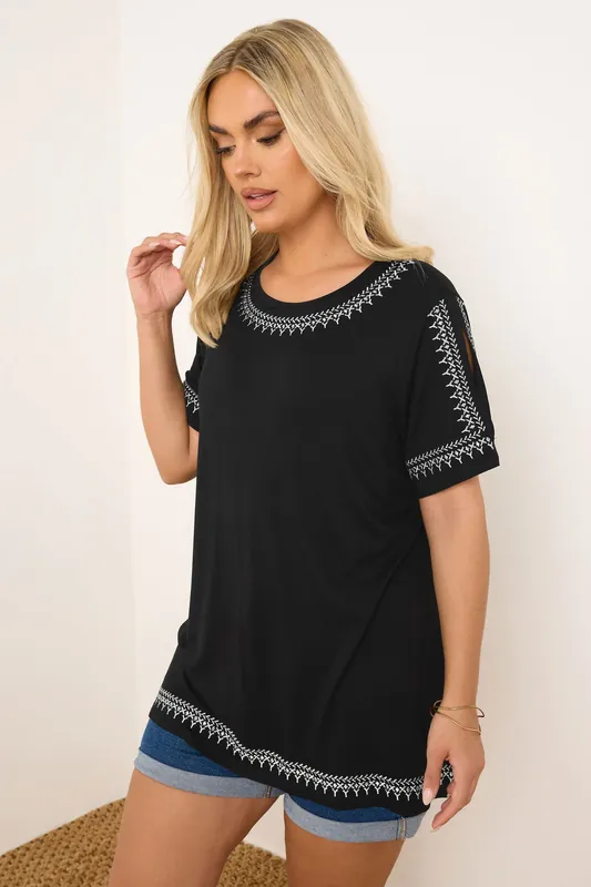 Short Sleeve Embroidered Top - Yours