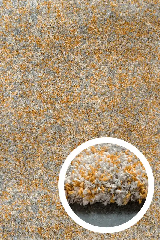 Super Soft Mottled Tonal Ochre Yellow & Grey Shaggy Living Room Area Rugs - Kukoon