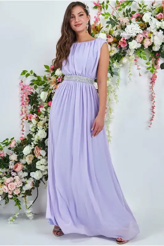 Chiffon Maxi With Embellished Belt - Goddiva