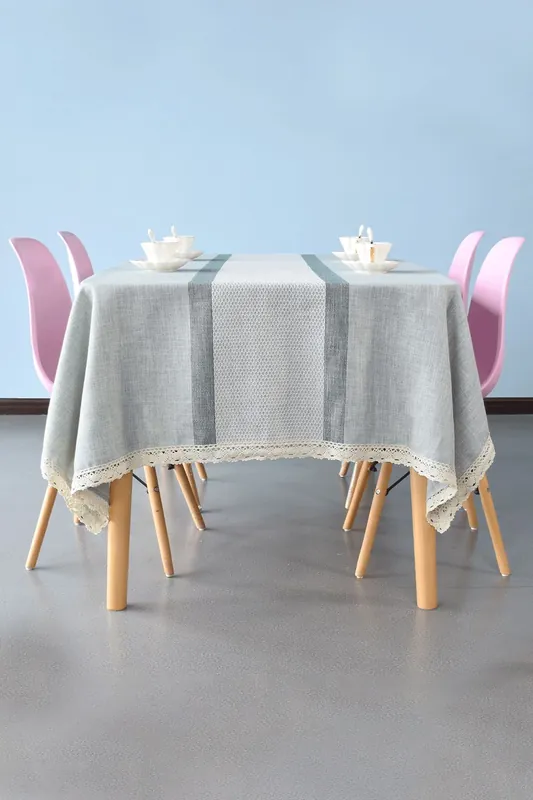 140cm x 300cm Stylish Table Cloth Polyester Linen, Grey - Neel Blue
