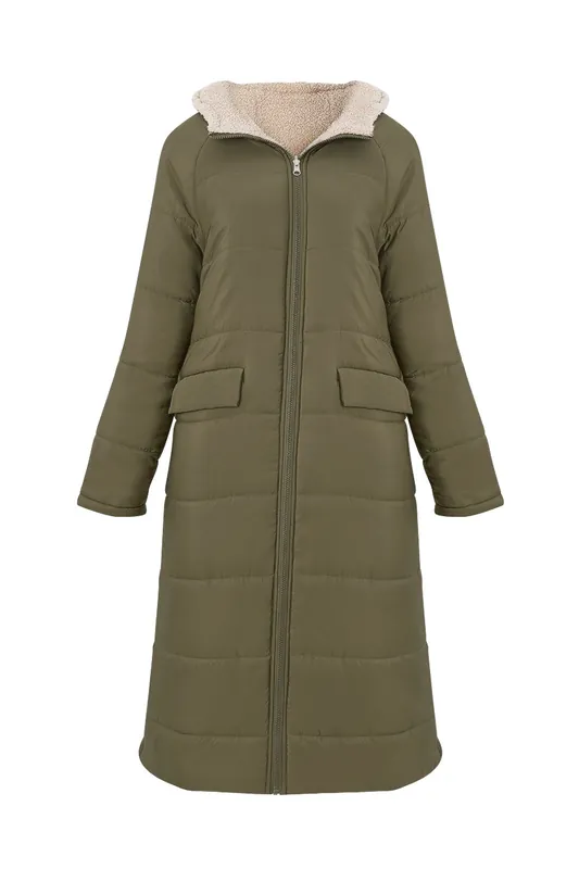 Mid-length Zip Up Padded Coats with Hood