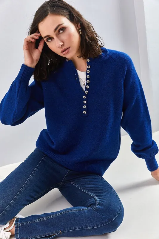 Button-Collar Knit Sweater