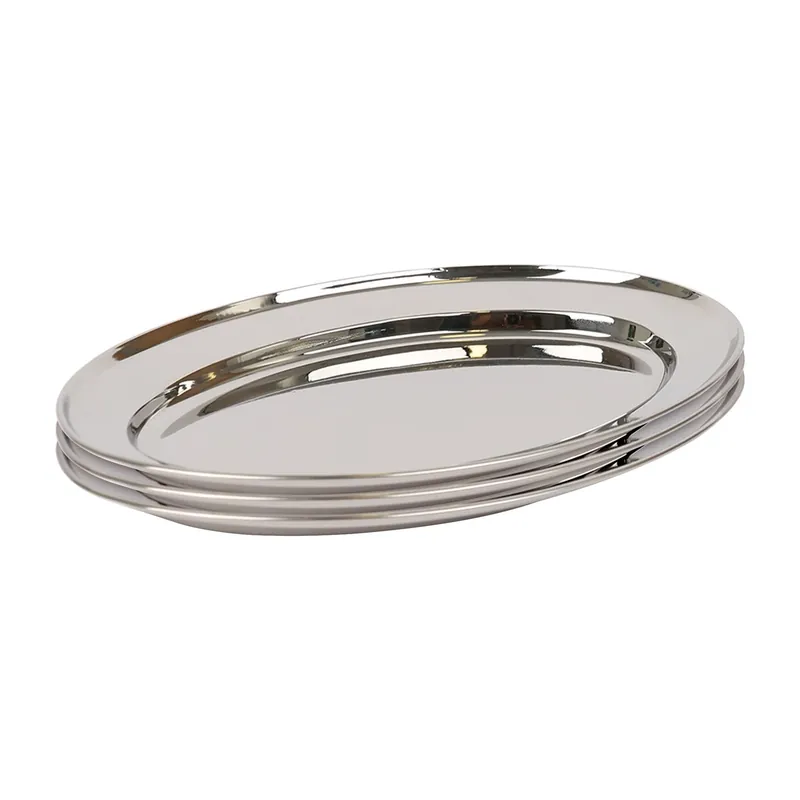 Oval Stainless Steel Serving Platters - 25cm x 17cm - Pack of 3