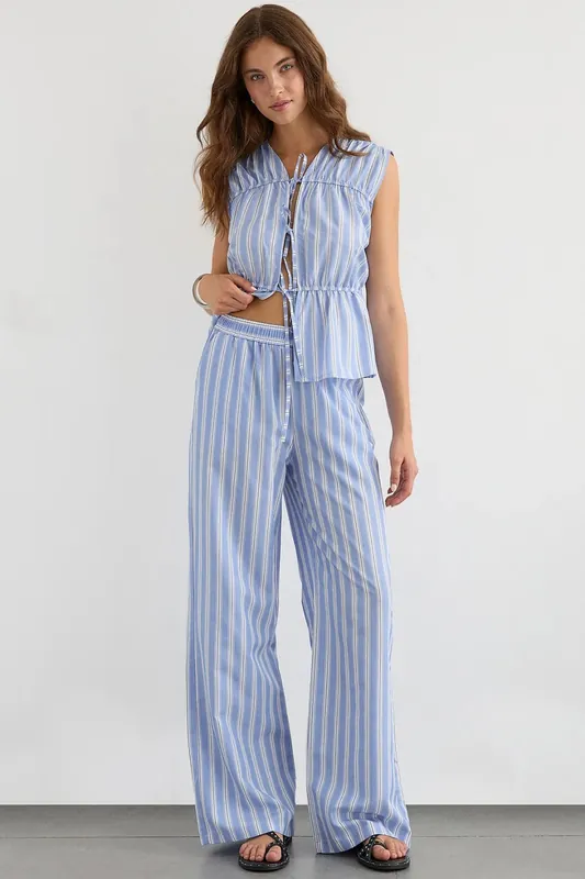 Wide-Leg High Waist Striped Trousers