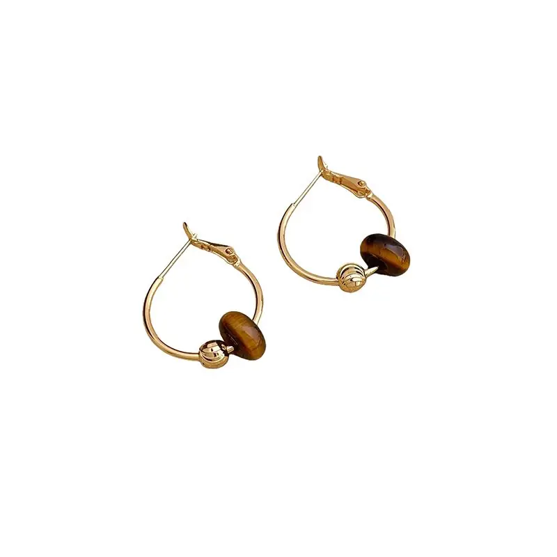 Tiger Eye Charm Gold Hoop Earrings - Liquorish