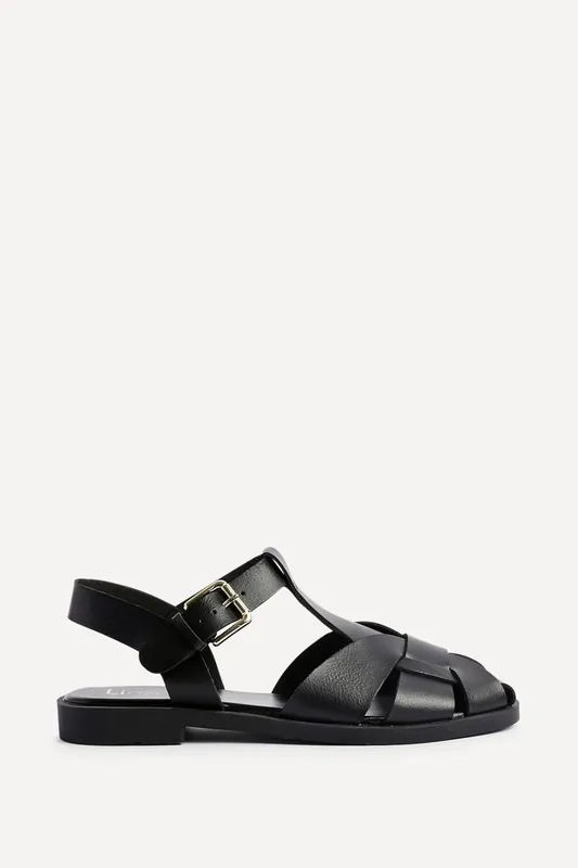 Rhoda Black Flat Fisherman Sandals - Linzi