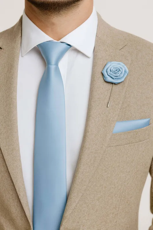 Formal Wedding Pocket Square + Bowtie + Flower Buttonhole Pin + Tie Set - AJVANI