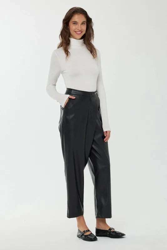 High Waist Faux Leather Short Leg Pants - Hiccup