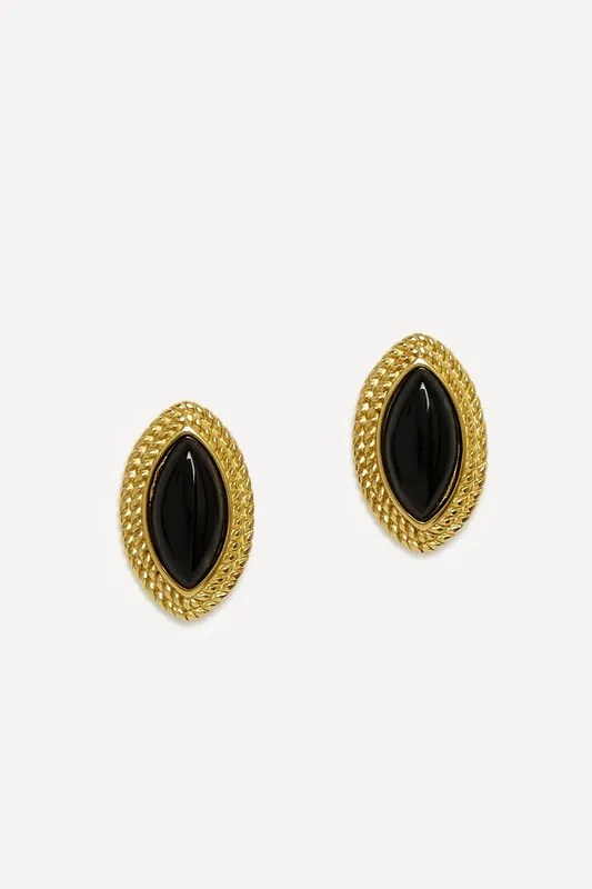 Lyla Black Oval Stud Earrings - Linzi