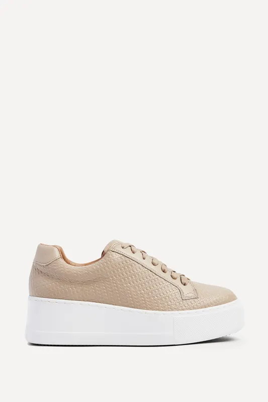 Twyla Mocha Faux Leather Trainers - Linzi