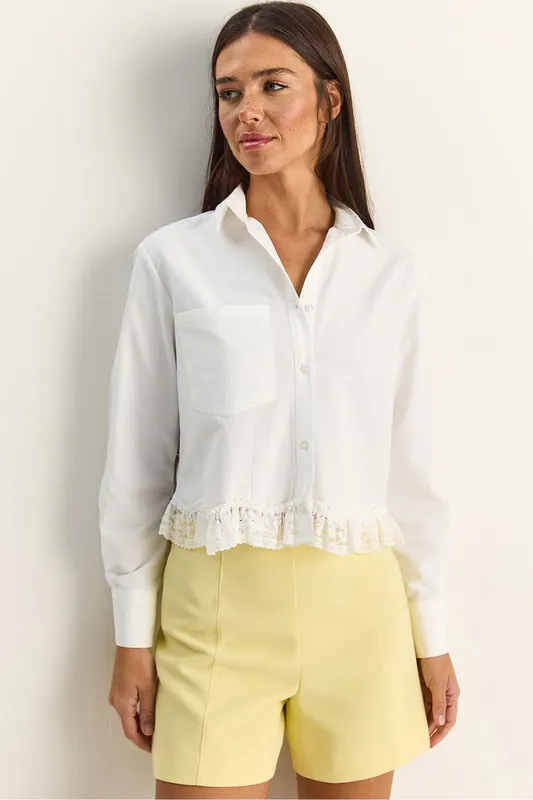 Women’s Cropped Poplin Shirt - Bianco Lucci