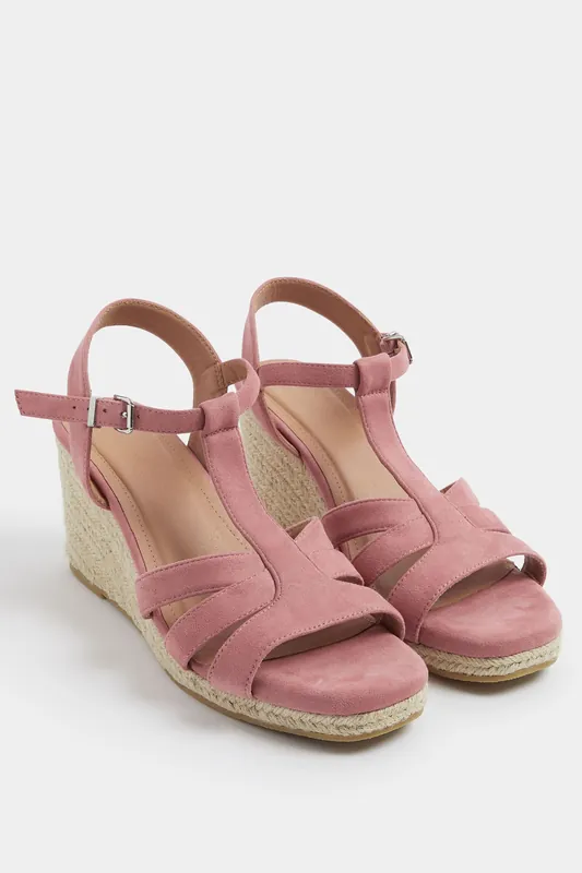 Faux Suede T-Bar Wedge Sandals In Wide E Fit