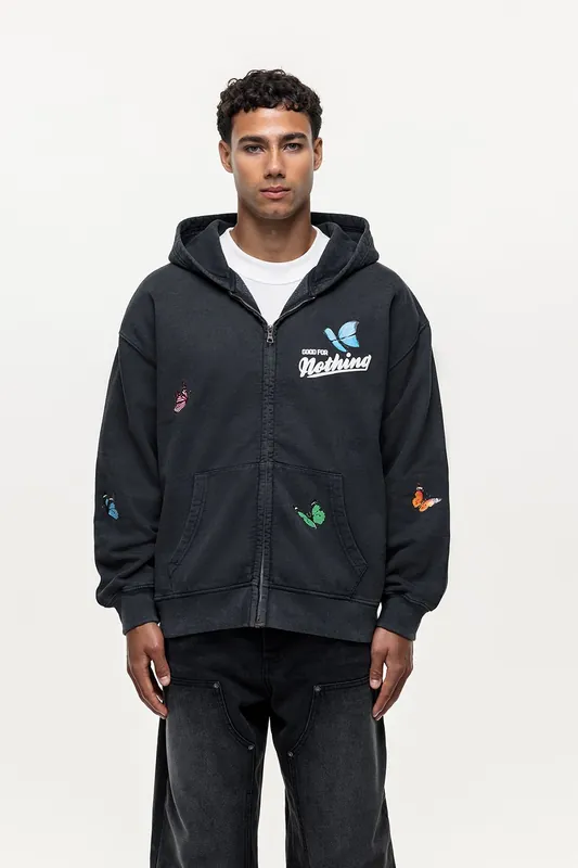 Printed Zip Through Hoodie - Good For Nothing