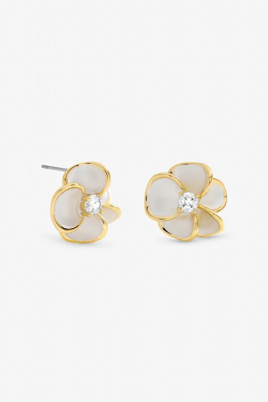 Gold Plated and Enamel Floral Stud Earrings - Jon Richard