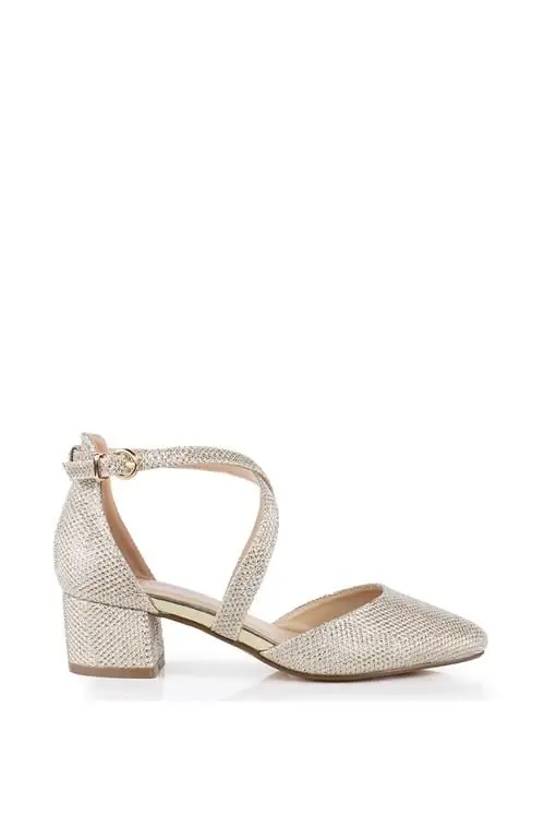 Glitter 'Francis' Mid Block Heel Wide Fit Court Shoes - Paradox London