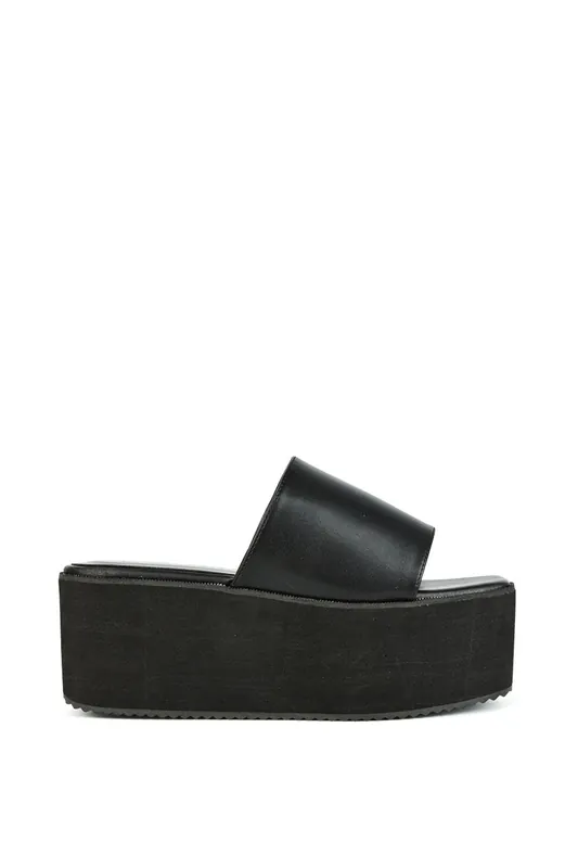 Kaiya' Square Toe Slip on Flatform Slider Sandals - XY London