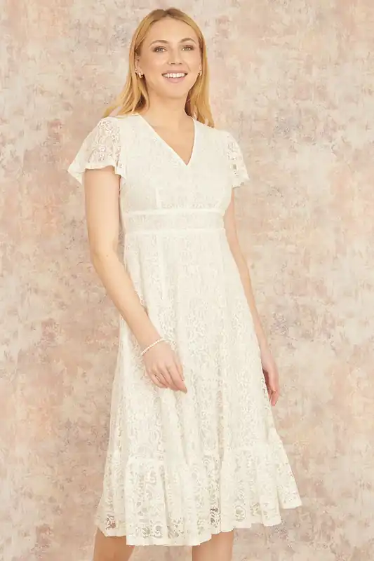 White Lace Midi Skater Dress - Yumi