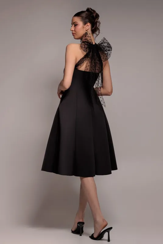Scuba & Polka Mesh Bella Bow Multiway A-Line Midi Dress