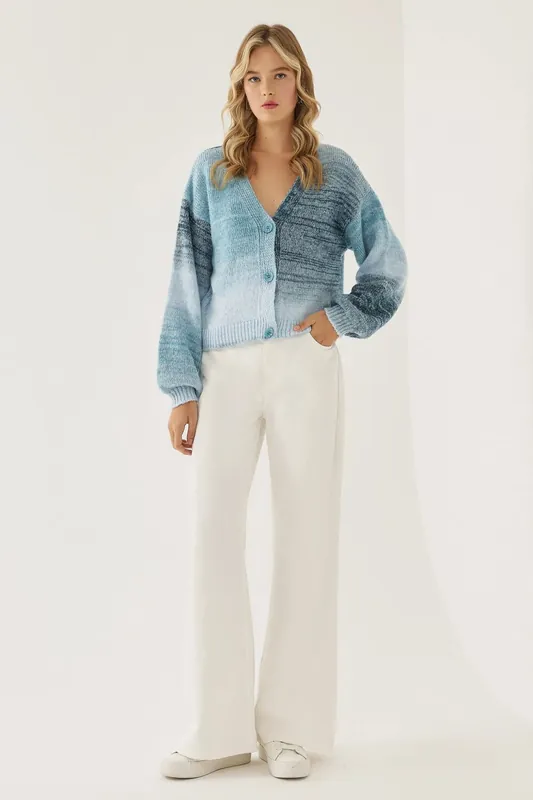 Gradient V-Neck Relaxed Fit Cardigan