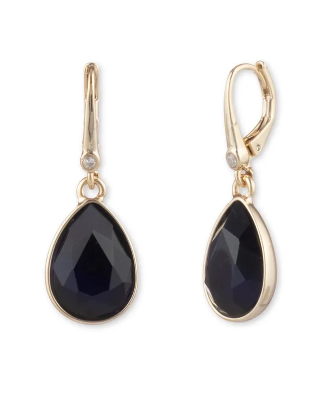 Black Stone Teardrop Earrings - Gold and Black